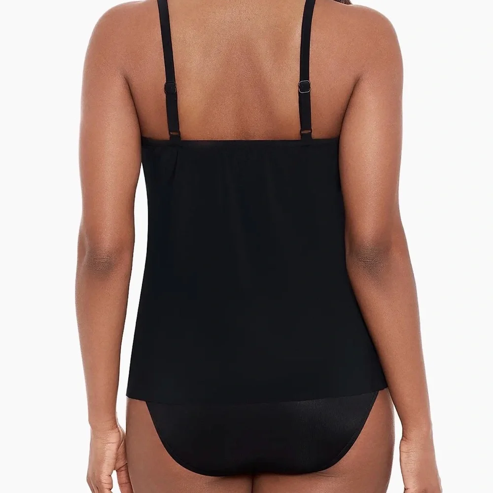 Miraclesuit Swim NEW Size 10 Rock Solid Allura Tankini Top in Black Mfg $118
